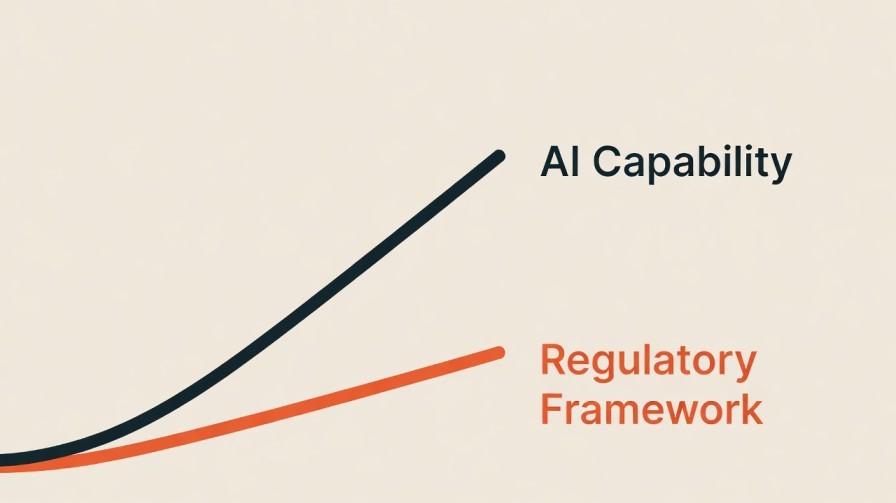 AI capability versus regulatory framework diverging lines governance gap chart