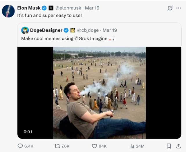 Elon Musk post on X promoting Grok Imagine